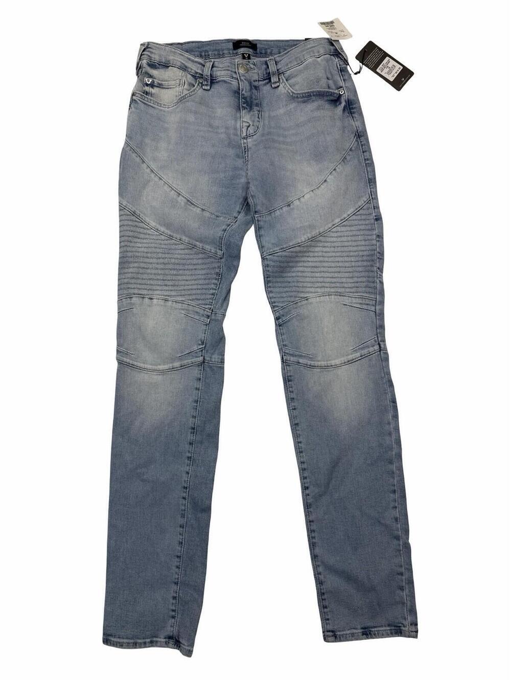 True Religion Rocco Relaxed Moto Skinny Jeans Light Wash Blue Size 30 W | 34 L